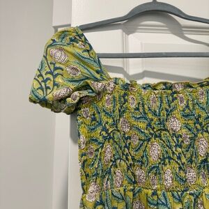 Madison Mathews Charleston Green Floral Smocked Maxi Dress XS